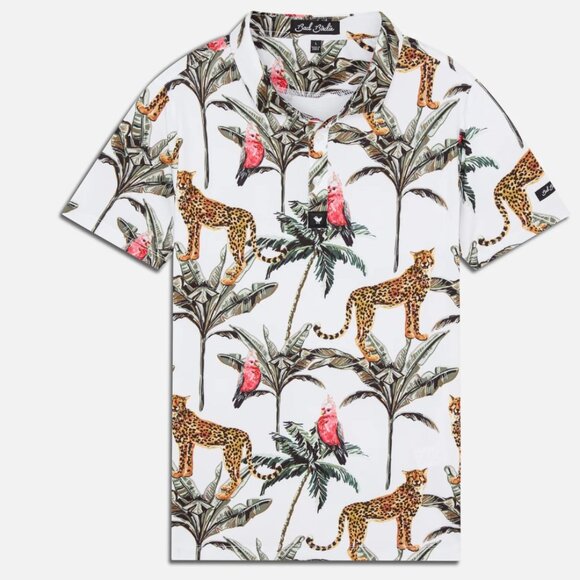 Bad Birdie Wildlife Leopard Palm Performance Golf Polo Men's XL - Picture 2 of 7